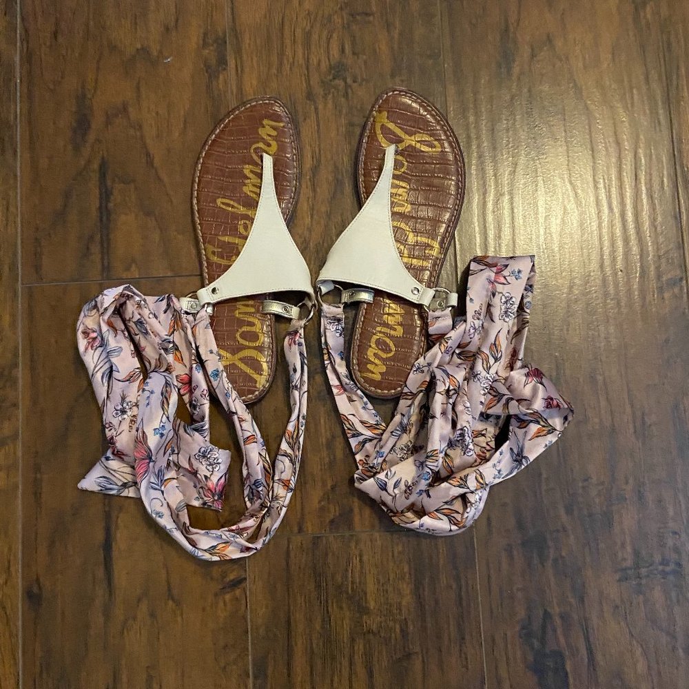 SAM EDELMAN WHITE SANDALS WITH FLORAL WRAPS SIZE 9.5    2/$30